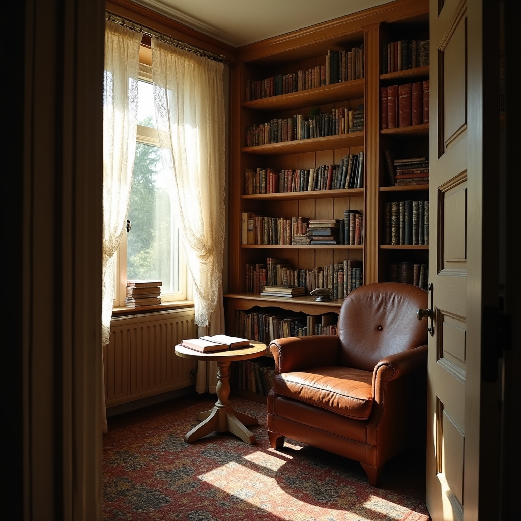 Sala di lettura di un'associazione culturale con scaffali di un fondo librario donato